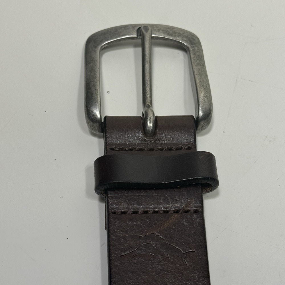 Tommy Bahama Leather Belt Men's Size 36 Italy 1102TM14-200 44" Long Brown Silver - Picture 7 of 8